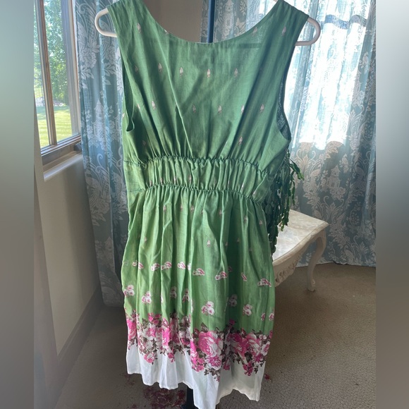 Vintage Max Studio silk blend spring green floral V neck dress - Picture 4 of 12